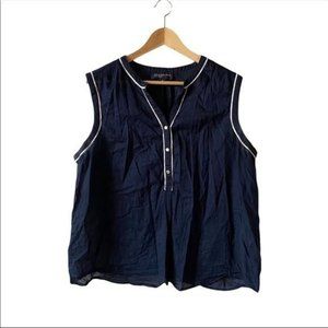 ** 2/12 ** JONES NEW YORK SIGNATURE Sz XL Navy Sheer Front Button V-Neck Blouse